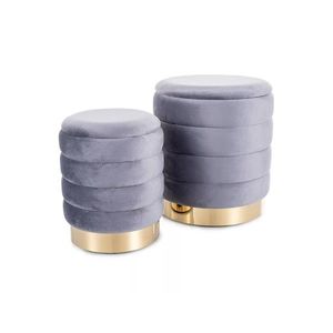 Sada 2 ks taburetů Britta Velvet s úložným prostorem šedá/zlatá vyobraziť