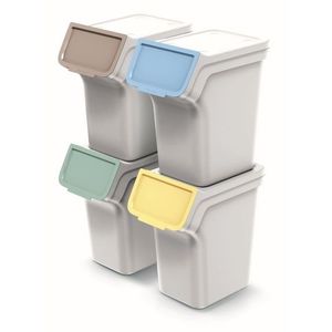 Sada 4 odpadkových košů STACKBOXER Q 4 x 20 L popelavě šedá vyobraziť