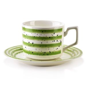 Sada 6 ks šálků s podšálkem Joy 210 ml bílá/zelená vyobraziť