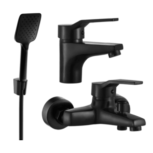 Sada baterií MEXEN CARO III - umyvadlová baterie + vanová baterie se sprchou černá vyobraziť