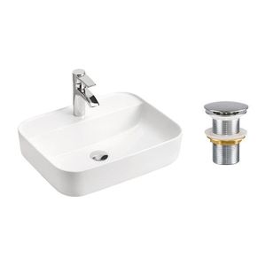 Sada keramického umyvadla na desku a výpusti Magic 50 cm bílá vyobraziť