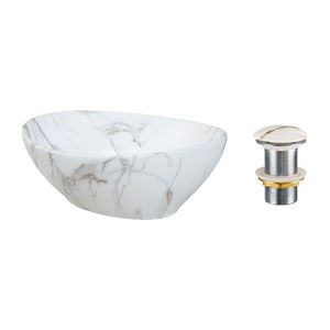Sada keramického umyvadla na desku a výpusti Pati bílá/mramor vyobraziť