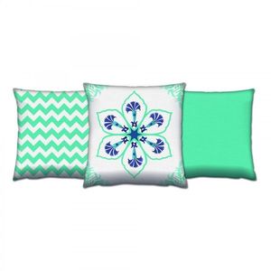 Sada vzorovaných polštářů VAPO 3 ks 43x43 cm tyrkysová/bílá vyobraziť