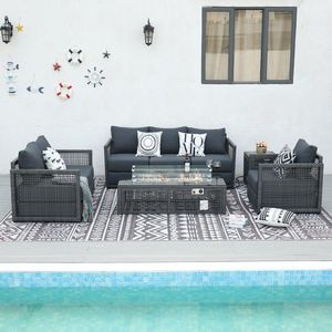 Sada zahradního nábytku Excelentur s ohništěm 3+2+1 šedá vyobraziť