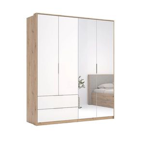 Šatní skříň Raymond 2 zásuvky a zrcadla 182 cm lesklá bílá/dub Artisan vyobraziť