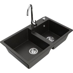 MEXEN/S MEXEN/S - Tomas granitový drez 2-bowl vrátane batérie Telma, čierna/zlatá metalik 6516-75-670200-00 vyobraziť