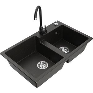 MEXEN/S MEXEN/S - Tomas granitový drez 2-bowl vrátane batérie Telma, čierna/zlatá metalik 6516-75-670200-70 vyobraziť