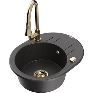 MEXEN/S MEXEN/S - Kevin granitový drez 1-miska s odkvapkávačom vrátane batérie Elia, čierna kropenatá 6517-76-670101-50 vyobraziť