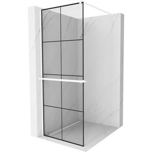 MEXEN/S - Kioto+ Sprchová zástena WALK-IN s poličkou a držiakom uterákov 80 x 200, čierny vzor, biela 800-080-121-20-77 vyobraziť