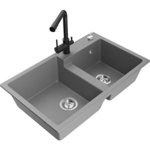 MEXEN/S MEXEN/S - Tomas granitový drez 2-bowl vrátane batérie Duero, šedá 6516-71-671600-70 vyobraziť
