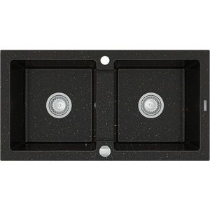 MEXEN MEXEN - Mario granitový drez 2-miska 820x436 mm, čierna / kovové zlato 6504822000-75 vyobraziť