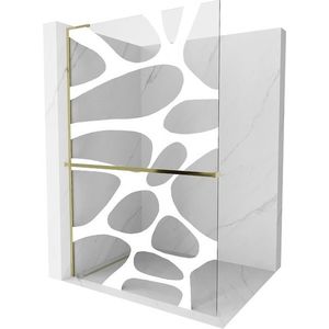 MEXEN/S - Kioto+ L Sprchová zástena WALK-IN s poličkou a držiakom uterákov 70 x 200, biely vzor, zlato 800-070-123-50-97 vyobraziť