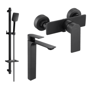 Súprava batérií MEXEN ALEXA V - umývadlová batéria + sprchová batéria so sprchou čierna vyobraziť