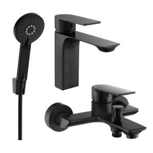 Súprava batérií MEXEN ALEXA XI - umývadlová batéria + vaňová batéria so sprchou čierna vyobraziť