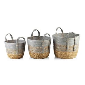 Súprava troch košov Bali z morskej trávy sivá/hnedá vyobraziť