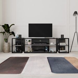 Súprava TV stolíka + 2 bočné stolíky Houseland Echo retro sievá/čierna vyobraziť