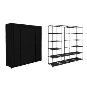 Textilná šatníková skriňa Olena s policami čierna vyobraziť