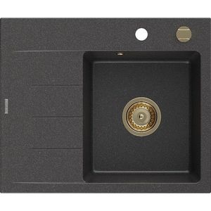 MEXEN/S MEXEN/S - Ben granitový drez 1 s odkvapkávačom pravý 600 x 500 mm, čierna kropenatá, sifón zlatá 6523605000-76-G vyobraziť