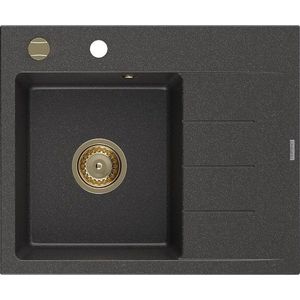 MEXEN/S MEXEN/S - Ben granitový drez 1 s odkvapkávačom ľavý 600 x 500 mm, čierna kropenatá, sifón zlatá 6522605000-76-G vyobraziť