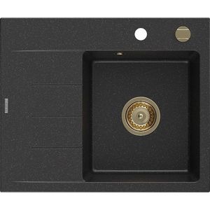 MEXEN/S MEXEN/S - Ben granitový drez 1 s odkvapkávačom pravý 600 x 500 mm čierna/strieborná metalik, sifón zlatá 6523605000-73-G vyobraziť