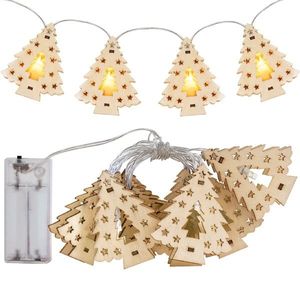 Vianočná LED svetelná reťaz STARLIT s drevenými stromčekmi vyobraziť