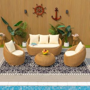 Zahradní ratanová sada nábytku Bounty karamelově hnědá/krémová vyobraziť