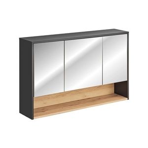 Závesná kúpeľňová skrinka so zrkadlom Borneo Cosmos 843 3D sivá/dub artisan vyobraziť