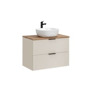 Závěsná skříňka Adele Cashmere Smile s deskou a umyvadlem 80 cm kašmír/dub wotan vyobraziť