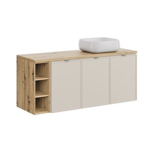 Závěsná skříňka Bella Cashmere Nika s deskou a umyvadlem 140 cm kašmírová/dub artisan vyobraziť