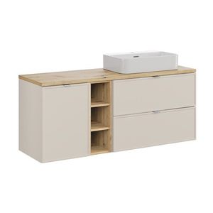 Závěsná skříňka Bella Cashmere Trust s deskou a umyvadlem 140 cm kašmírová/dub artisan vyobraziť