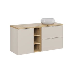 Závěsná skříňka Bella Cashmere Wiki s deskou a umyvadlem 120 cm béžová/dub olejovaný vyobraziť