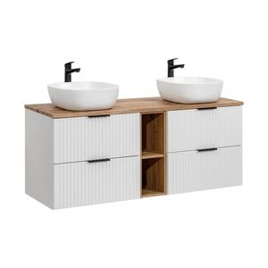 Závěsná skříňka Casad Smile s deskou a umyvadlem 140 cm bílá/dub wotan vyobraziť