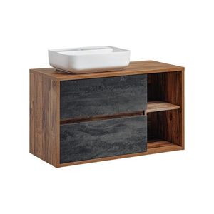 Závěsná skříňka Hampton Concrete Magic s deskou a umyvadlem 100 cm tmavý beton/dub hunton vyobraziť