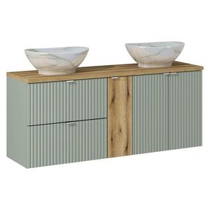 Závěsná skříňka Line Reed Green Pati s deskou a umyvadly 140 cm zelená/dub coast evoke vyobraziť
