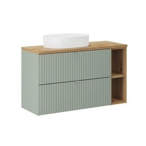 Závěsná skříňka Line Reed Green s deskou a umyvadlem 100 cm zelená/dub evoke vyobraziť