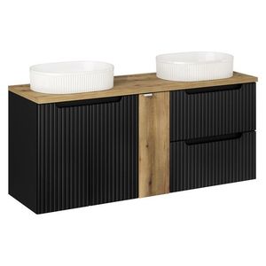 Závěsná skříňka Nova Black Beyond s deskou a umyvadly 140 cm černá/dub evoke vyobraziť