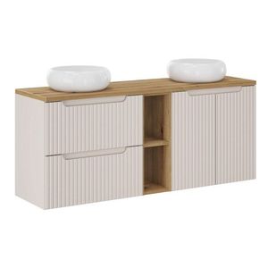 Závěsná skříňka Nova Cashmere s deskou a umyvadly 140 cm kašmírová/dub evoke vyobraziť