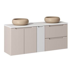 Závěsná skříňka Nova Cashmere Wiki s deskou a umyvadly 140 cm bílá/kašmír vyobraziť