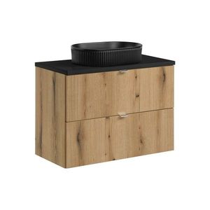 Závěsná skříňka Nova Oak s deskou a umyvadlem 80 cm dub coast evoke/černá vyobraziť