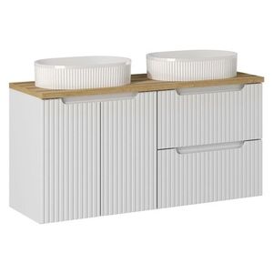 Závěsná skříňka Nova White Beyond s deskou a umyvadly 120 cm bílá/dub evoke vyobraziť