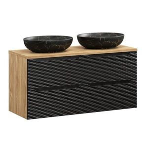 Závěsná skříňka Ocean Mona 120 cm s deskou a umyvadly černá/dub olejovaný vyobraziť