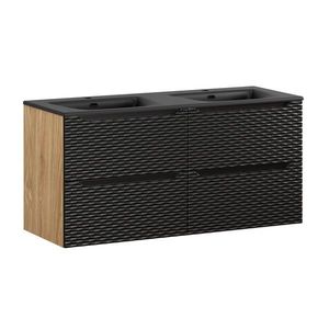 Závěsná skříňka Ocean Sky se zápustnými umyvadly 120 cm černá/dub olejovaný vyobraziť