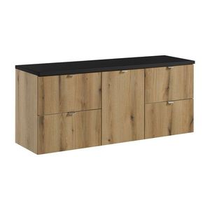 Závěsná skříňka pod umyvadlo Nova Oak s deskou 140 cm dub evoke/černý vyobraziť