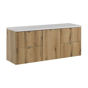 Závěsná umyvadlová skříňka Nova Oak s deskou 140 cm dub evoke/bílá vyobraziť