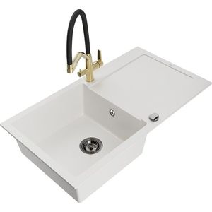 MEXEN/S MEXEN/S - Leo granitový drez 1-miska s odkvapkávačom vrátane batérie Duo, biela 6501-20-671701-57-B vyobraziť