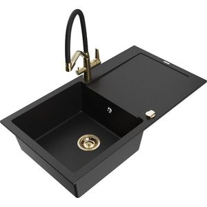 MEXEN/S MEXEN/S - Leo granitový drez 1-miska s odkvapkávačom vrátane batérie Duo, čierna 6501-77-671701-57-G vyobraziť