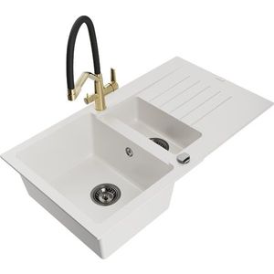 MEXEN/S MEXEN/S - Matias granitový drez 1.5 s odkvapkávačom vrátane batérie Duo, biela 6502-20-671701-57-B vyobraziť