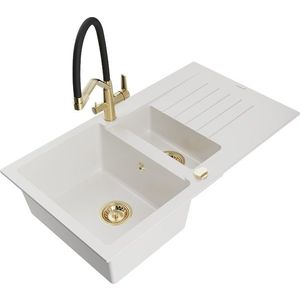 MEXEN/S MEXEN/S - Matias granitový drez 1.5 s odkvapkávačom vrátane batérie Duo, biela 6502-20-671701-57-G vyobraziť