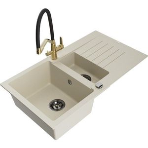 MEXEN/S MEXEN/S - Matias granitový drez 1.5 s odkvapkávačom vrátane batérie Duo, béžová 6502-69-671701-57-B vyobraziť