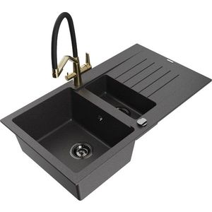 MEXEN/S MEXEN/S - Matias granitový drez 1.5 s odkvapkávačom vrátane batérie Duo, čierna kropenatá 6502-76-671701-57-B vyobraziť